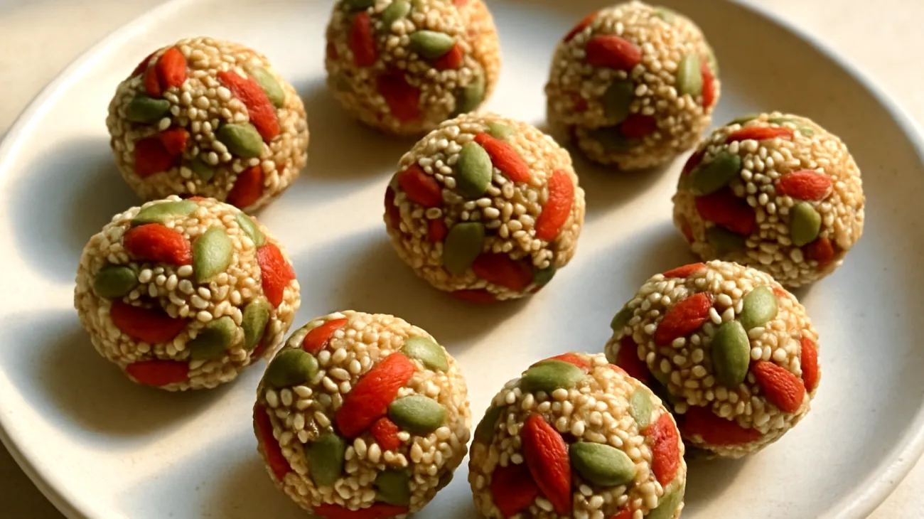 Amaranth-Energiebällchen mit Kürbiskernen und Goji-Beeren"