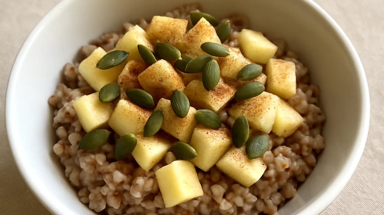 Buchweizen-Apfel-Porridge mit Kürbiskernen und Zimt"