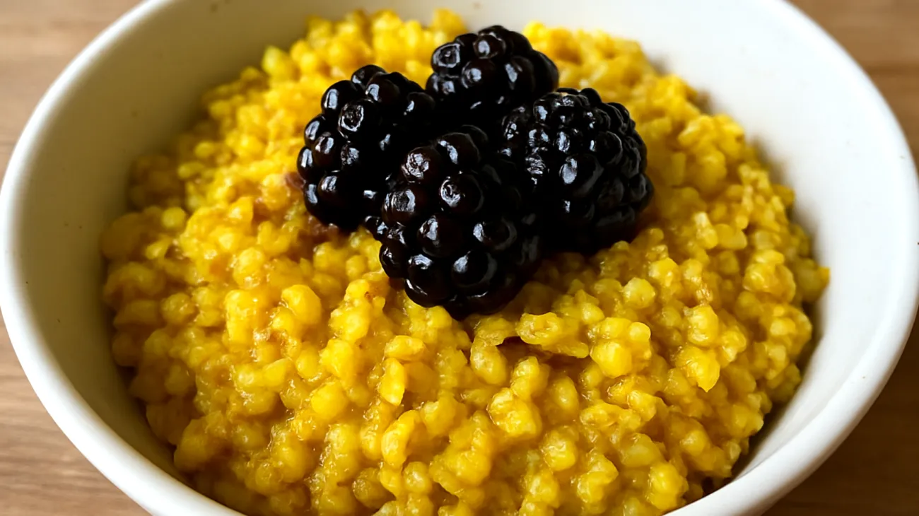 Buchweizen-Kurkuma-Porridge mit fermentierten Beeren"