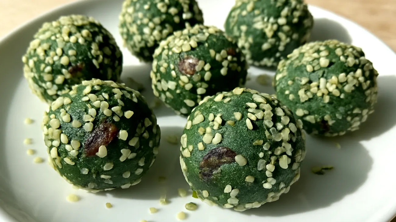 Chlorella-Spirulina-Energiebällchen mit Hanfsamen und Datteln"