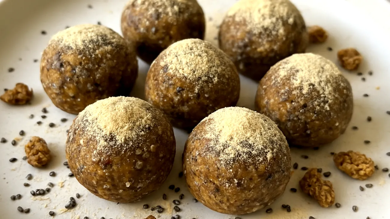 Maulbeeren-Chiasamen-Energiebällchen mit Baobab-Pulver"