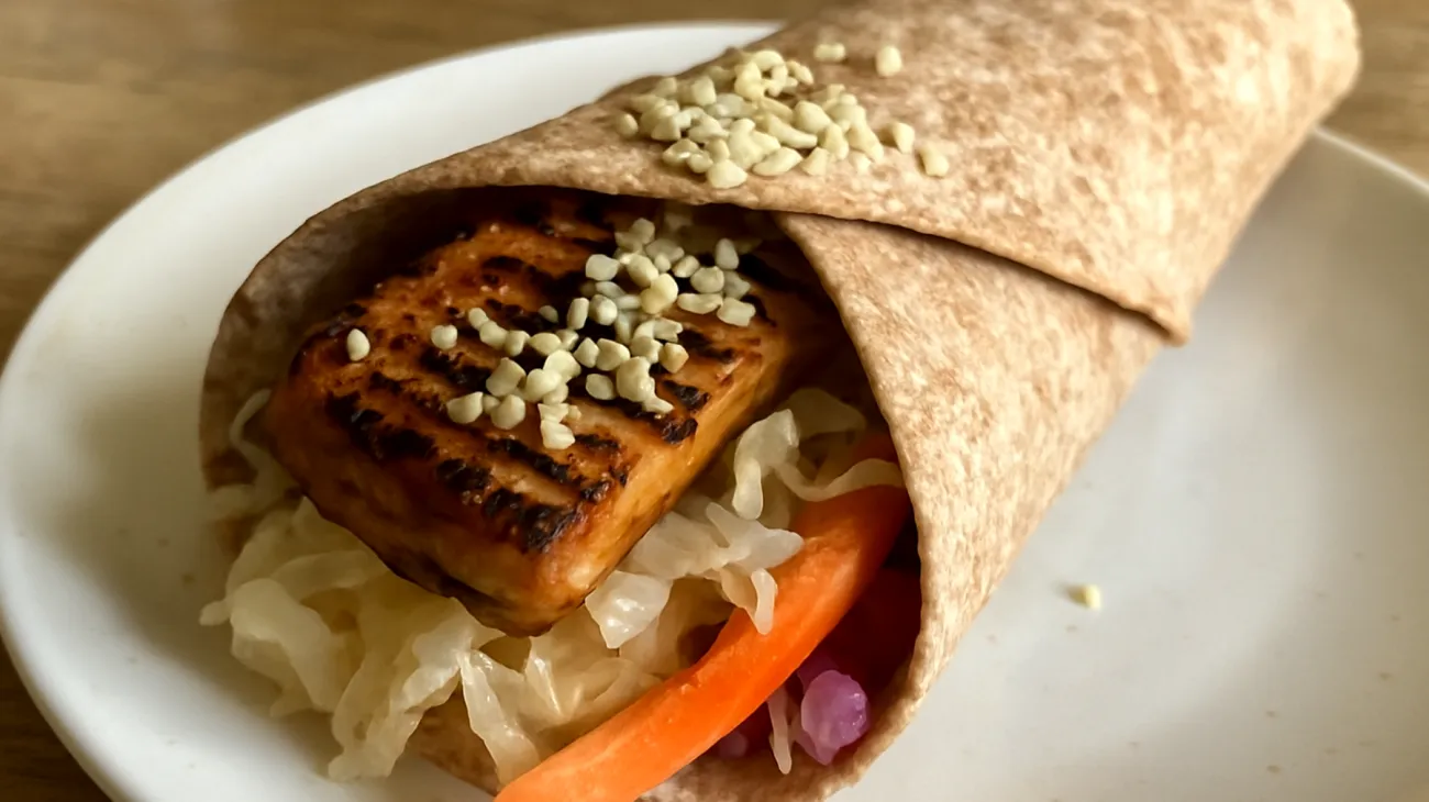 Tempeh-Wraps mit Hanfsamen und fermentiertem Gemüse"